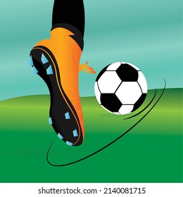 Soccer player foot kicking a ball Vector