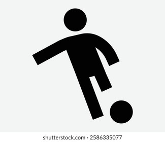 Soccer Player Football Athlete Play Kick Ball Kicking Strike Pass Person Man Sport Sports Black White Icon Sign Symbol Graphic Illustration Vector