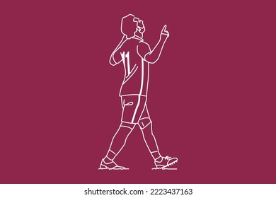 soccer player and football. Outline vector illustration.