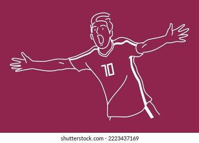 soccer player and football. Outline vector illustration.