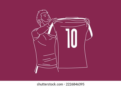 soccer player and football. Outline vector illustration.