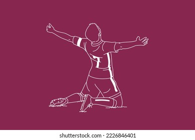 soccer player and football. Outline vector illustration.