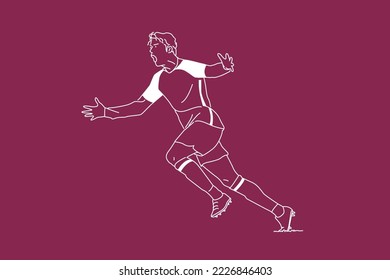 soccer player and football. Outline vector illustration.