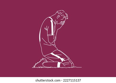 soccer player and football. Outline vector illustration.