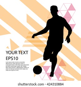 Soccer player with football silhouette background modern design