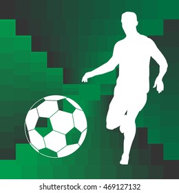 Soccer player with football silhouette background modern design