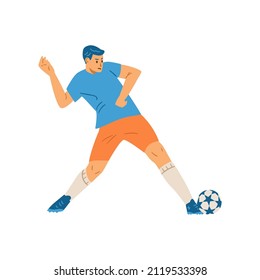 Soccer player or football team player, flat cartoon vector illustration isolated on white background. Football sport competition or championship player.