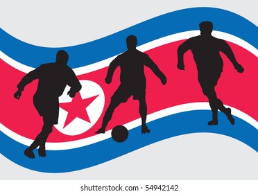 Soccer player in front of North Korea flag