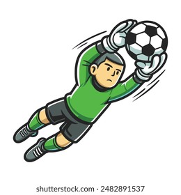 soccer player goalie catching ball cartoon illustration