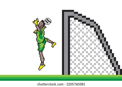 Soccer player goalkeeper conceded the ball with pixel art.