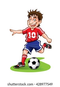 soccer player was going to kick the ball with a cheerful