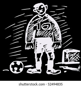 Soccer player graving style comic. Vector illustration.