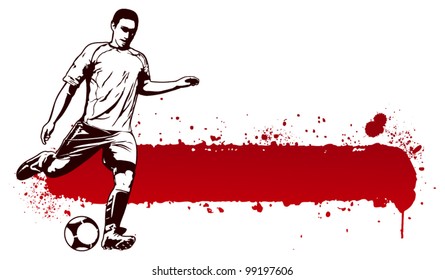 soccer player with grunge red banner
