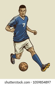 Soccer Player In Hand Drawing Vintage Style