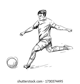 Soccer player. Hand drawn vector illustration. Black on transparent background