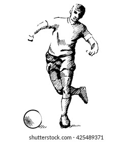 Soccer player, hand made drawing over white background