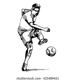 Soccer player, hand made drawing over white background