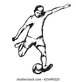 Soccer player, hand made drawing over white background