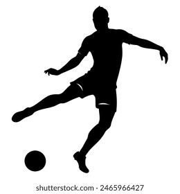 Soccer player happily kicking a football outdoors, gesturing with arm