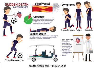 soccer player having a sudden death attack infographics, medical and health concept in heart attack or sudden death, stroke, vector illustration.