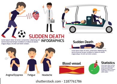 soccer player having a sudden death attack infographics, medical and health concept in heart attack or sudden death, stroke, vector illustration.