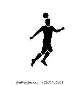 Soccer Player Heading Ball Silhouette Perfect Form Football Header Black Sport Icon Vector
