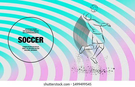 Soccer player hit the ball by head. Vector outline of soccer player sport illustration.