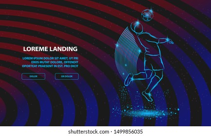Soccer player hit the ball by head. Vector Sport Background for Landing Page Template.