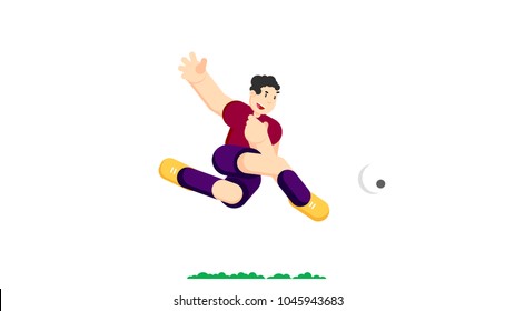 Soccer player hits the ball. Flat vector illustration. Isolated on white background