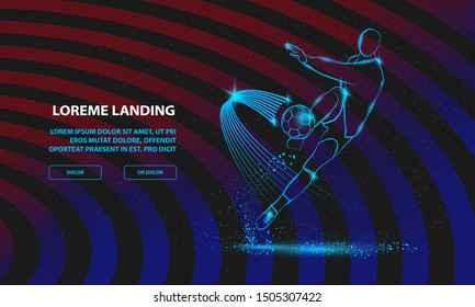 Soccer player hits the ball. Front view. Vector Football Sport Background for Landing Page Template.