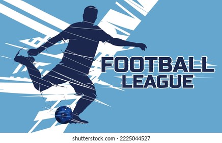 Soccer Player Hits The Ball In Motion. Soccer Banner Template design Vector. Football league banner design with soccer ball.