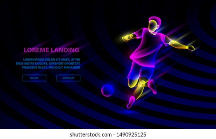 Soccer player hits the soccer ball. Vector Sport Background for Landing Page Template.