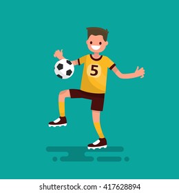 Soccer player hits the ball. Vector illustration