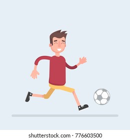 Soccer player hits the ball. Vector illustration of a flat design.