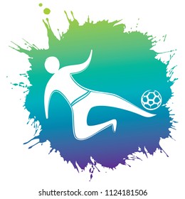 soccer player hitting ball design, brush color splash