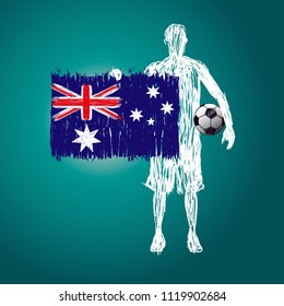 Soccer player hold Australia
 flag. Vector illustration of football