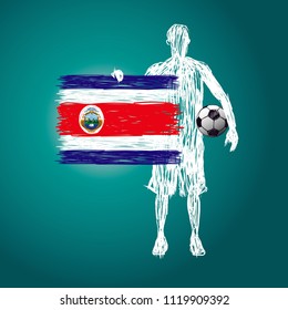 Soccer player hold Costa Rica
 flag. Vector illustration of football