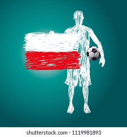 Soccer player hold Poland
 flag. Vector illustration of football