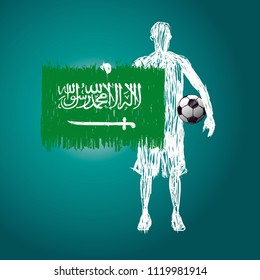 Soccer player hold Saudi Arabia
 flag. Vector illustration of football