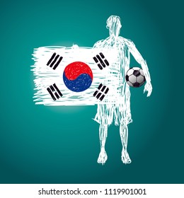 Soccer player hold South Korea
 flag. Vector illustration of football