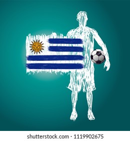 Soccer player hold Uruguay
 flag. Vector illustration of football
