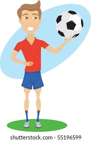 Soccer player is holding the ball