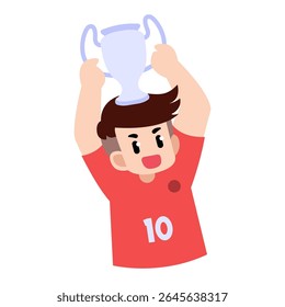 Um jogador de futebol segurando um troféu