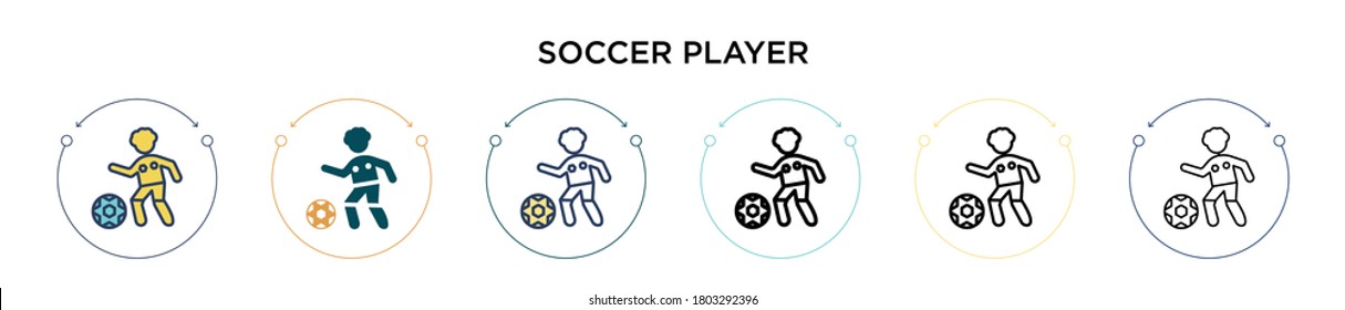 Soccer player icon in filled, thin line, outline and stroke style. Vector illustration of two colored and black soccer player vector icons designs can be used for mobile, ui, web