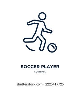 soccer player icon from football collection. Thin linear soccer player, ball, player outline icon isolated on white background. Line vector soccer player sign, symbol for web and mobile