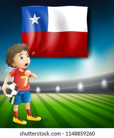 Soccer player infront of flag of chile illustration