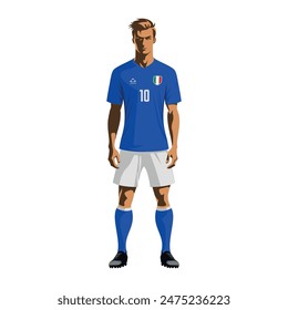 Soccer player in Italy team uniform. Vector illustration
