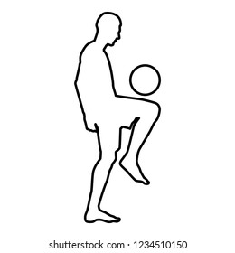 Soccer player juggling ball with his knee or stuffs the ball on his foot silhouette icon outline black color