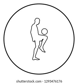 Soccer player juggling ball with his knee or stuffs the ball on his foot silhouette icon black color outline vector illustration flat style simple image in circle round