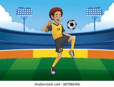 soccer player juggling the ball in soccer stadium